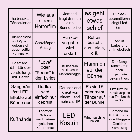 ESC 2025 Bingo (deutsch) Bingo Card