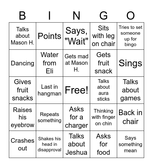 Mason D. Bingo Card
