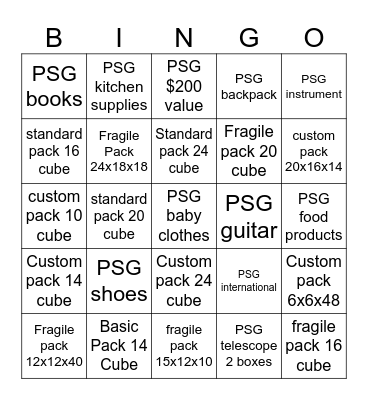 Spring Packing Promo Bingo Card