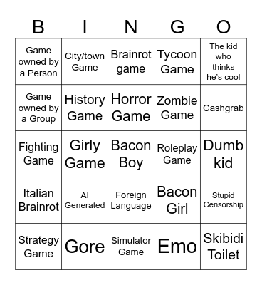 Roblox Bingo Card