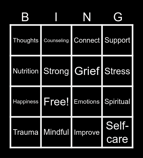 Mental Health BINGO Card