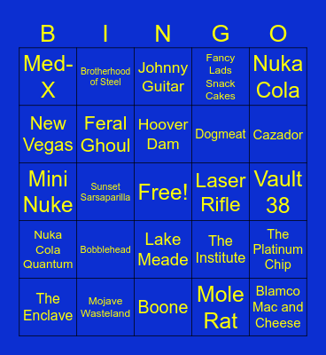 Fallout Bingo Card