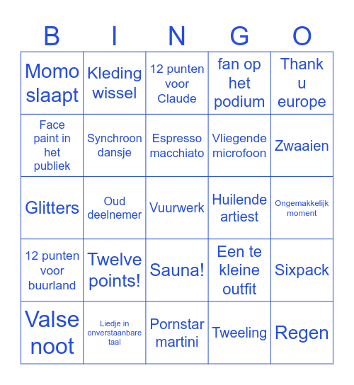 Eurovisie 2025 Bingo Card