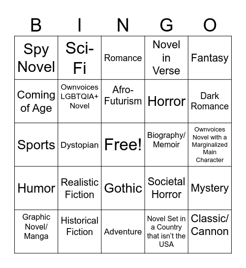 Genre Bingo Card