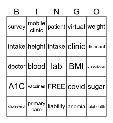 HEALTH SERVICES Bingo Card