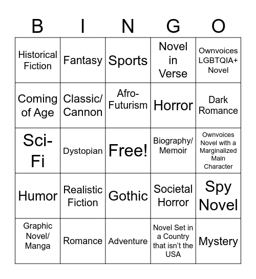 Genre Bingo Card