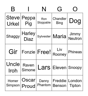 TV Show Characters Bingo Card