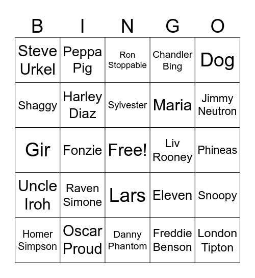 TV Show Characters Bingo Card