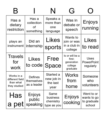 Networking Bingo Card