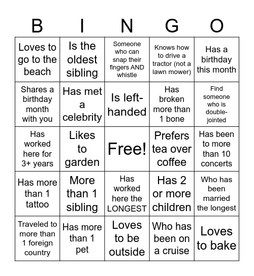 Coworker Bingo Card