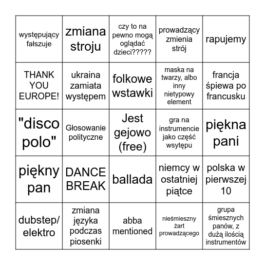 EUROWIZJA 2025 Bingo Card