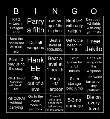 Ultrakill Bingo Card