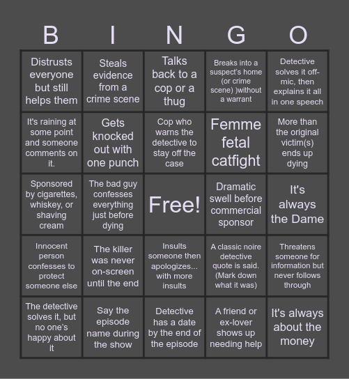 Noire Bingo Card