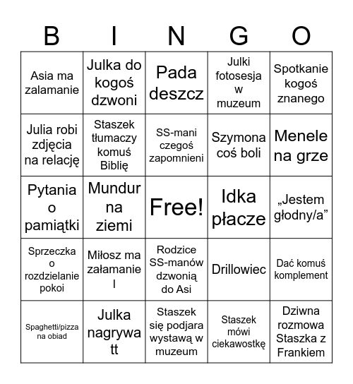 WWA (Wersja studio) Bingo Card