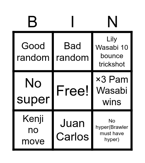 Brawl stars Bingo Card