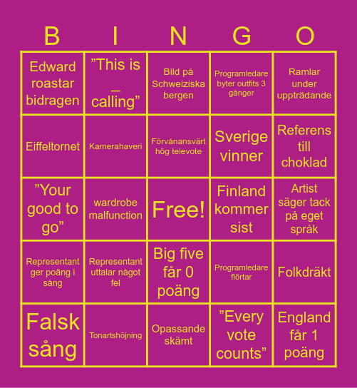 Eurovision 2025 Bingo Card