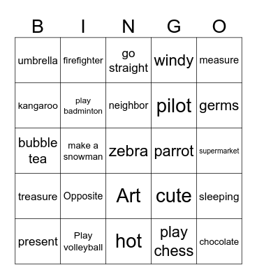 BINGO GAME Bingo Card