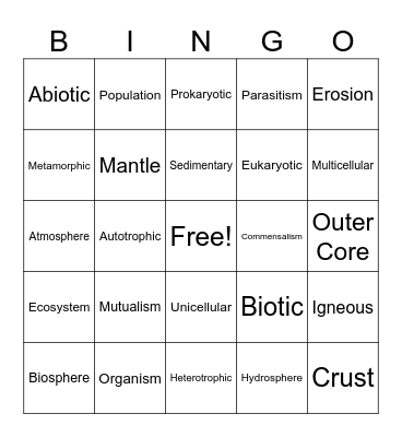 Science Review Bingo Card