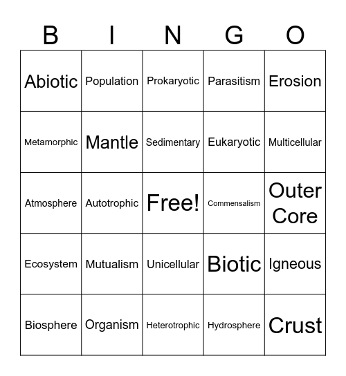Science Review Bingo Card