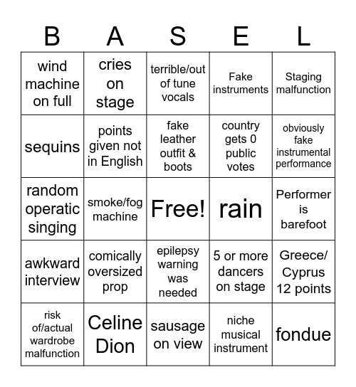 Eurovision 2025 Bingo Card