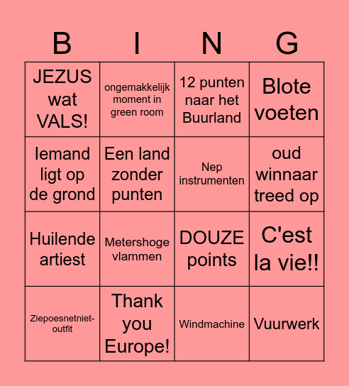 Songfestival 2025 Bingo Card