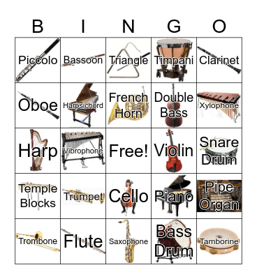 Instrument BINGO Card