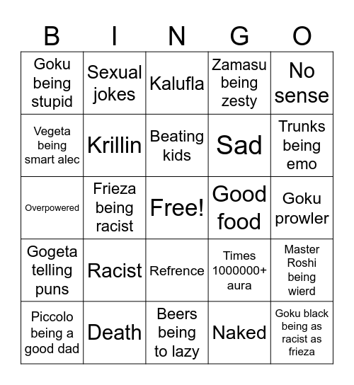Dragon ball funny momments Bingo Card