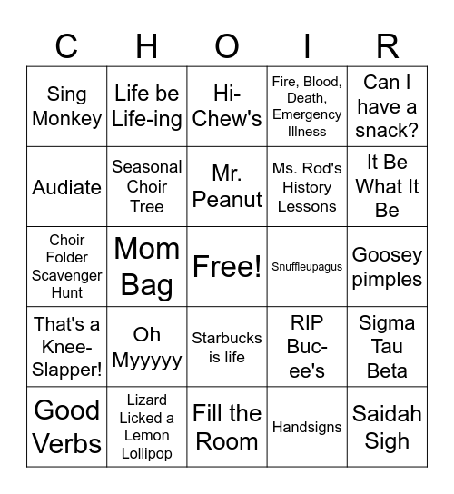 2025 Heights Choir Banquet Bingo Card