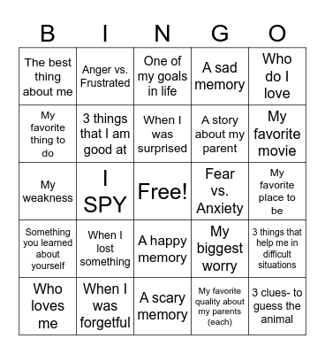 EMOTIONS BINGO Card
