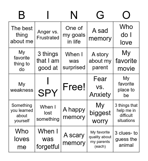 EMOTIONS BINGO Card