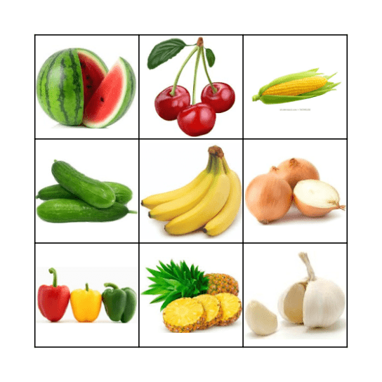 Fruit and Vegetables Bingo Card