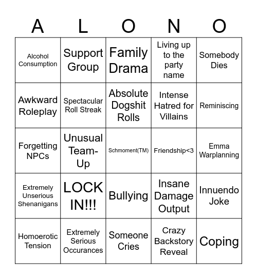 Going to War with Gang (yay) Bingo Card