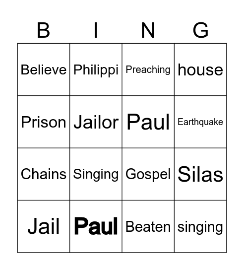 Paul & Silas in Philippi Bingo Card