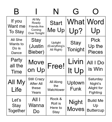 Up All Night 2025 Bingo Card
