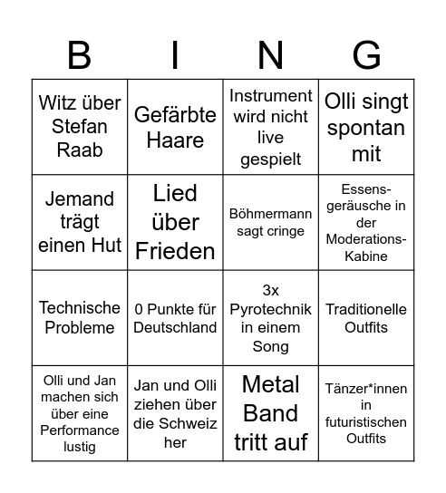 Eurovision 2025 Bingo Card