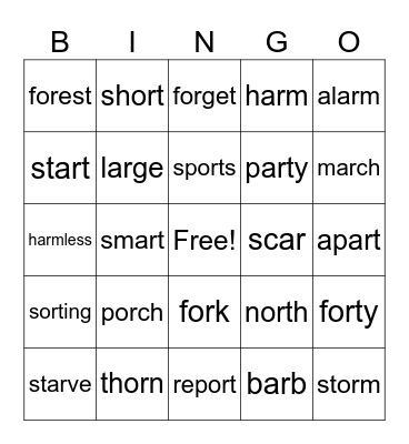 or and ar Bingo Card