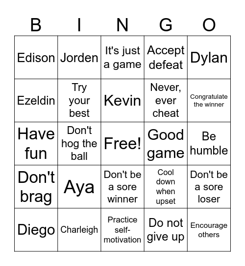 Good Sport Bingo Card