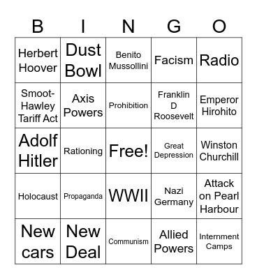 1920s-WWII Bingo Card