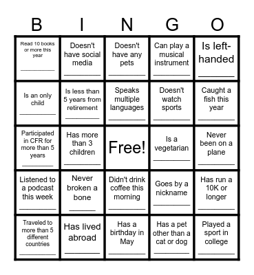 Icebreaker Bingo Card