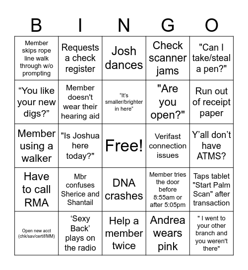 Branch Bingo Card