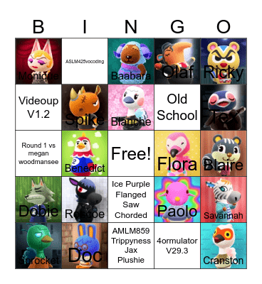 Animal crossing bingo! Bingo Card