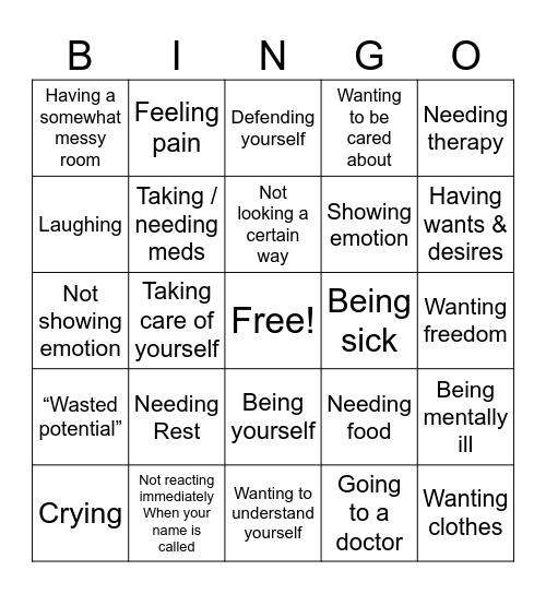 Things your parents made you feel guilty about! Bingo Card