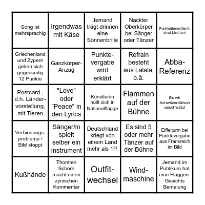 ESC 2025 Bingo (deutsch) Bingo Card