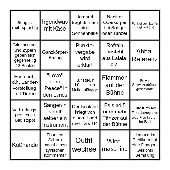 ESC 2025 Bingo (deutsch) Bingo Card