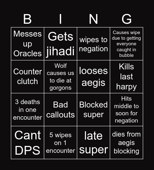 Timmy VOG bingo Card