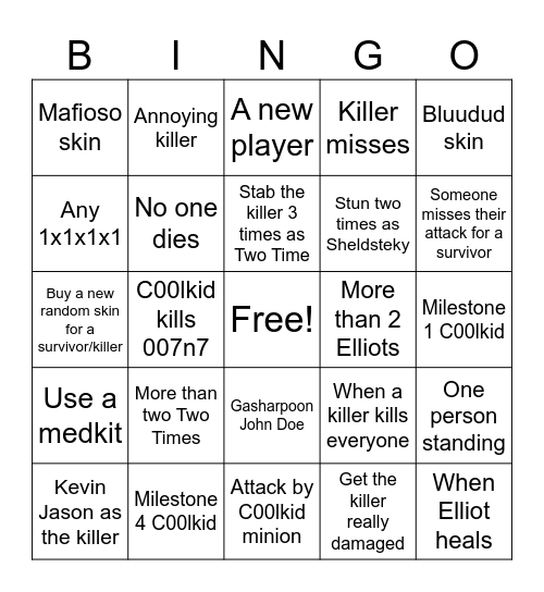 Forsaken Bingo Card