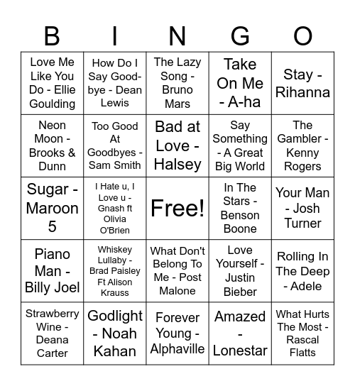 Music Bingo Card