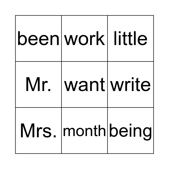 First Grade List 5 Bingo Card