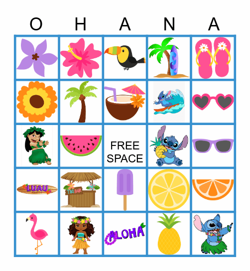 Stitch Luau Bingo Card