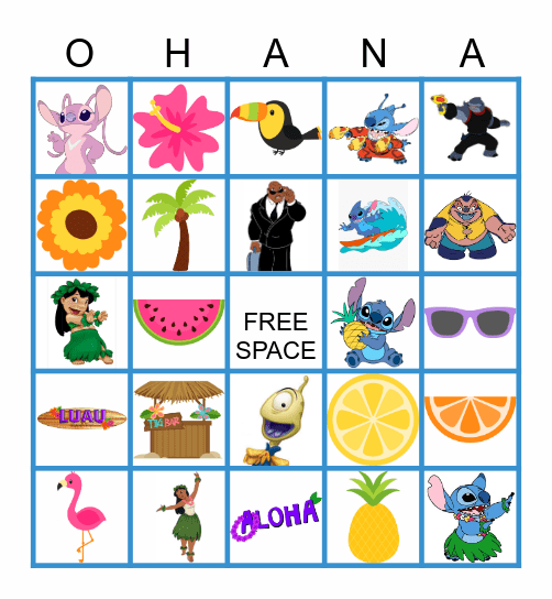 Stitch Luau Bingo Card